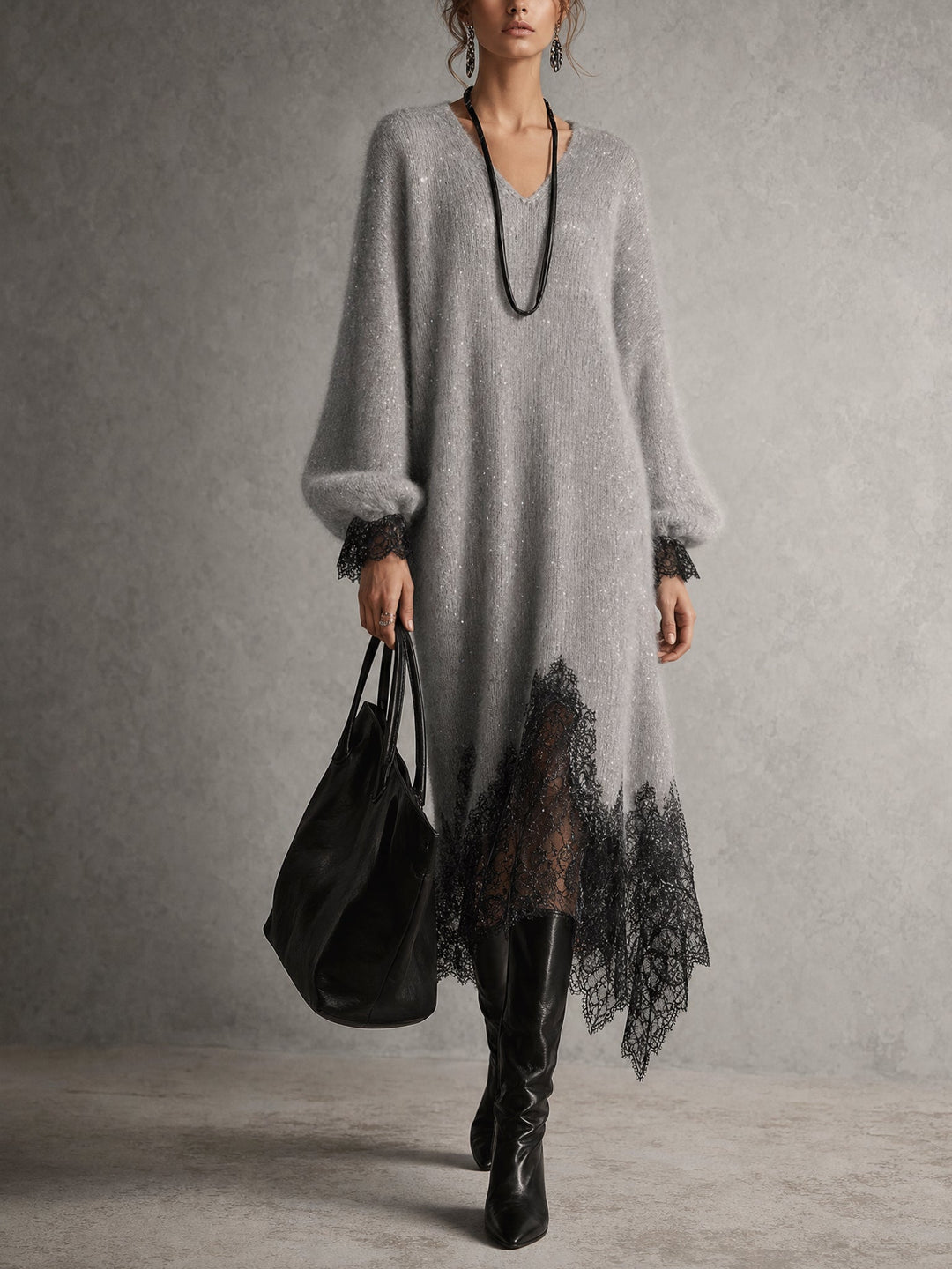 Carol | Knit Midi Dress with Lace Hem