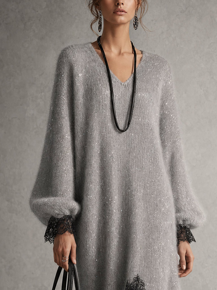 Carol | Knit Midi Dress with Lace Hem