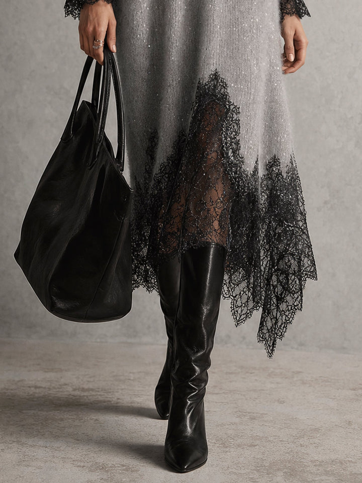 Carol | Knit Midi Dress with Lace Hem