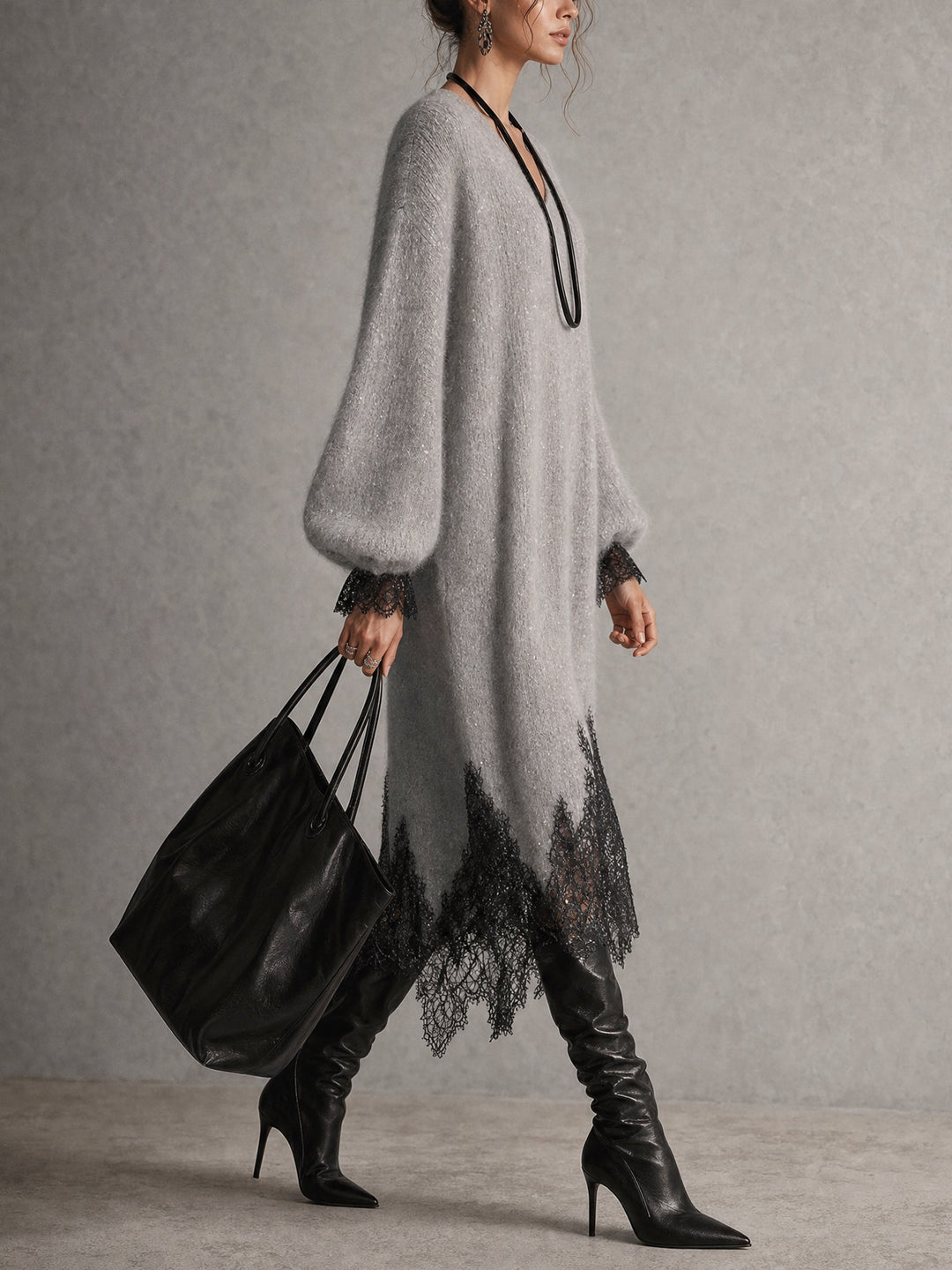 Carol | Knit Midi Dress with Lace Hem