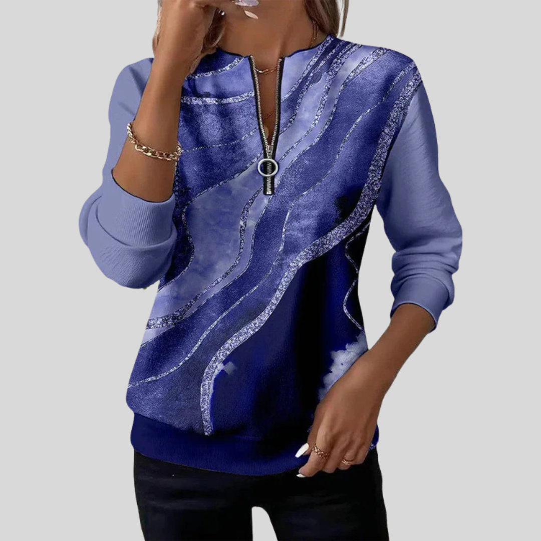 Jane | Half-Zip Sweatshirt with Wave Print
