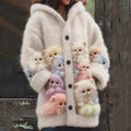 Wendy | Soft Hoodie Cardigan with Cats - White