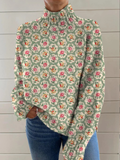Women’s Floral Print Long Sleeve Turtleneck Top