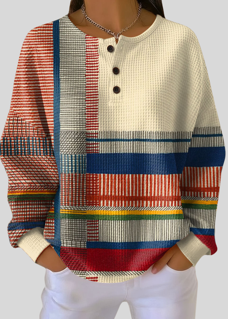 Grace | Henley Sweatshirt with Colourblock Stripes