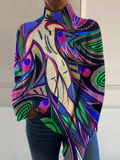 Women’s Abstract Print Long Sleeve Turtleneck Top