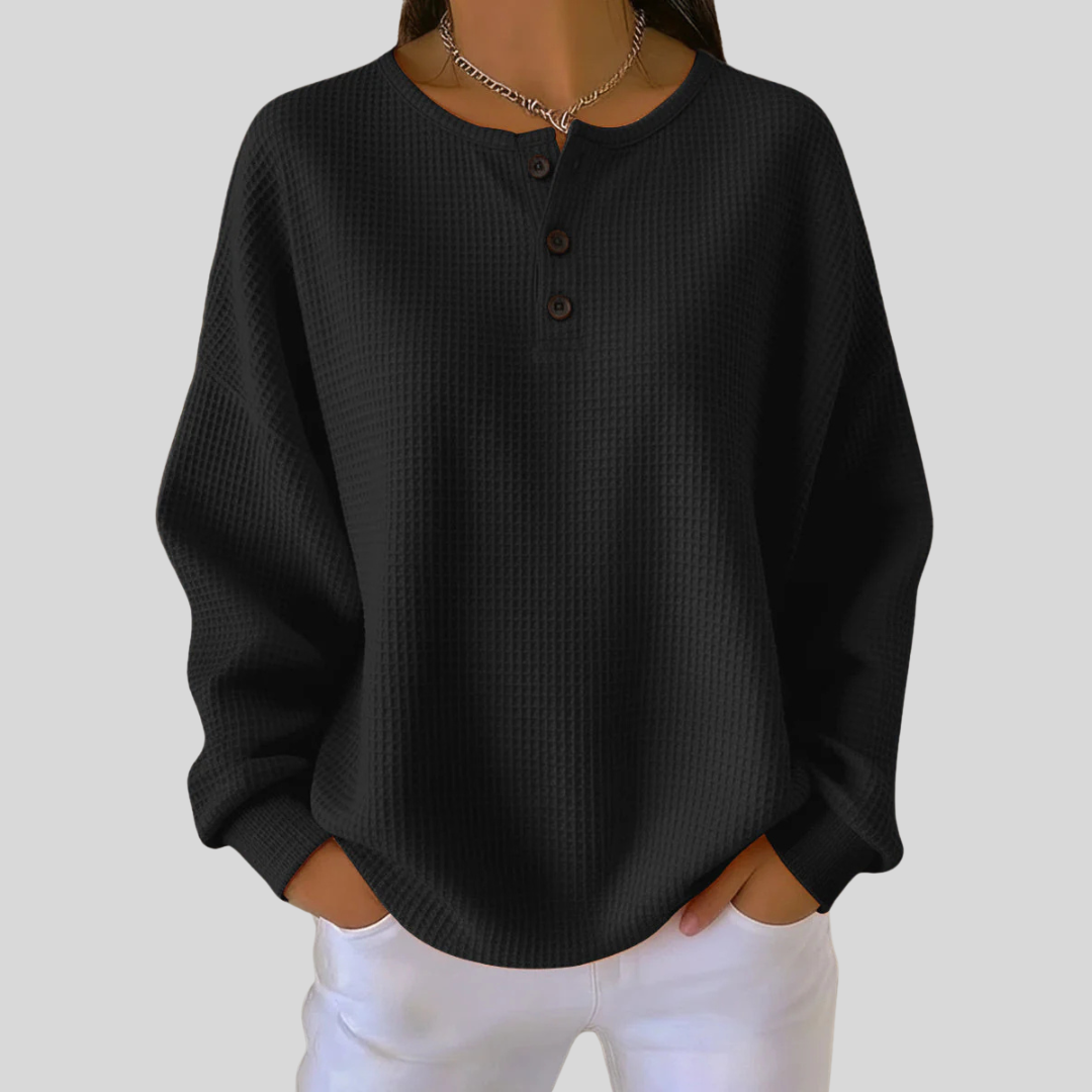 June | Henley Sweatshirt with Waffle Texture