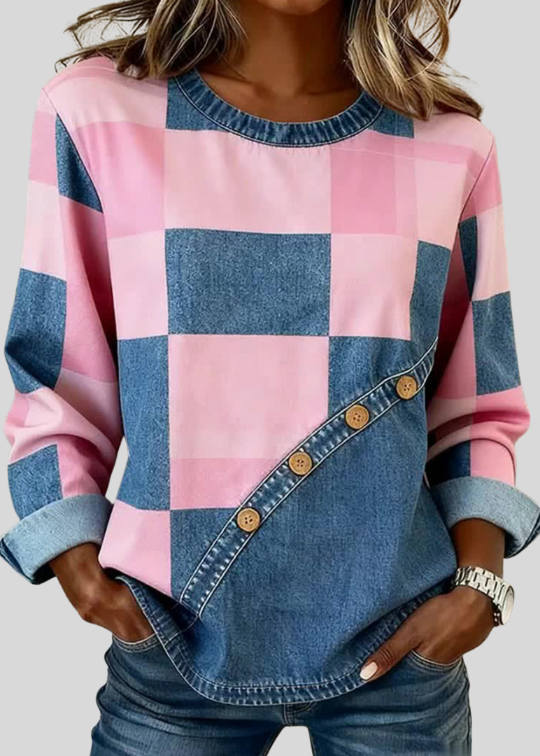 Gail | Patchwork Sweatshirt with Button Trim