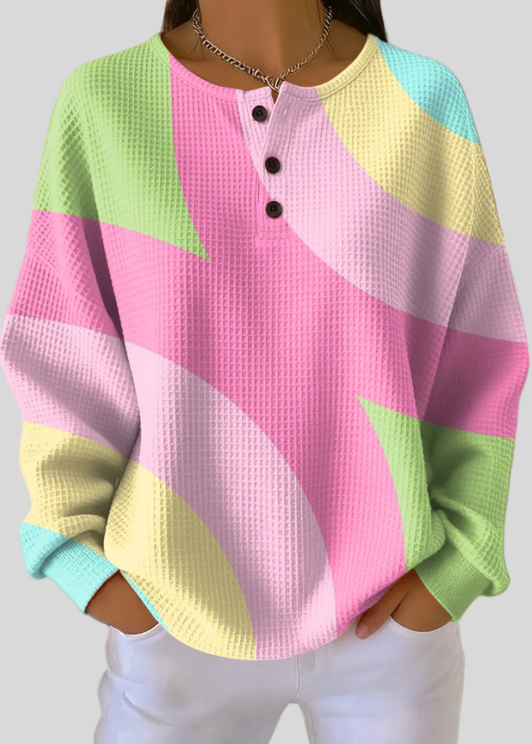 Iris | Waffle-Knit Sweatshirt with Colour-Block Print