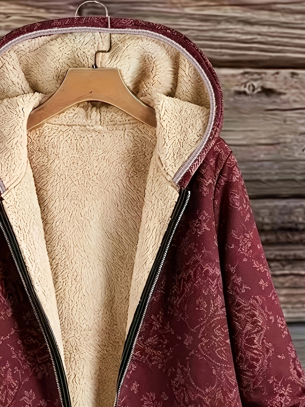 Darlene | Fleece-Lined Floral Hooded Coat