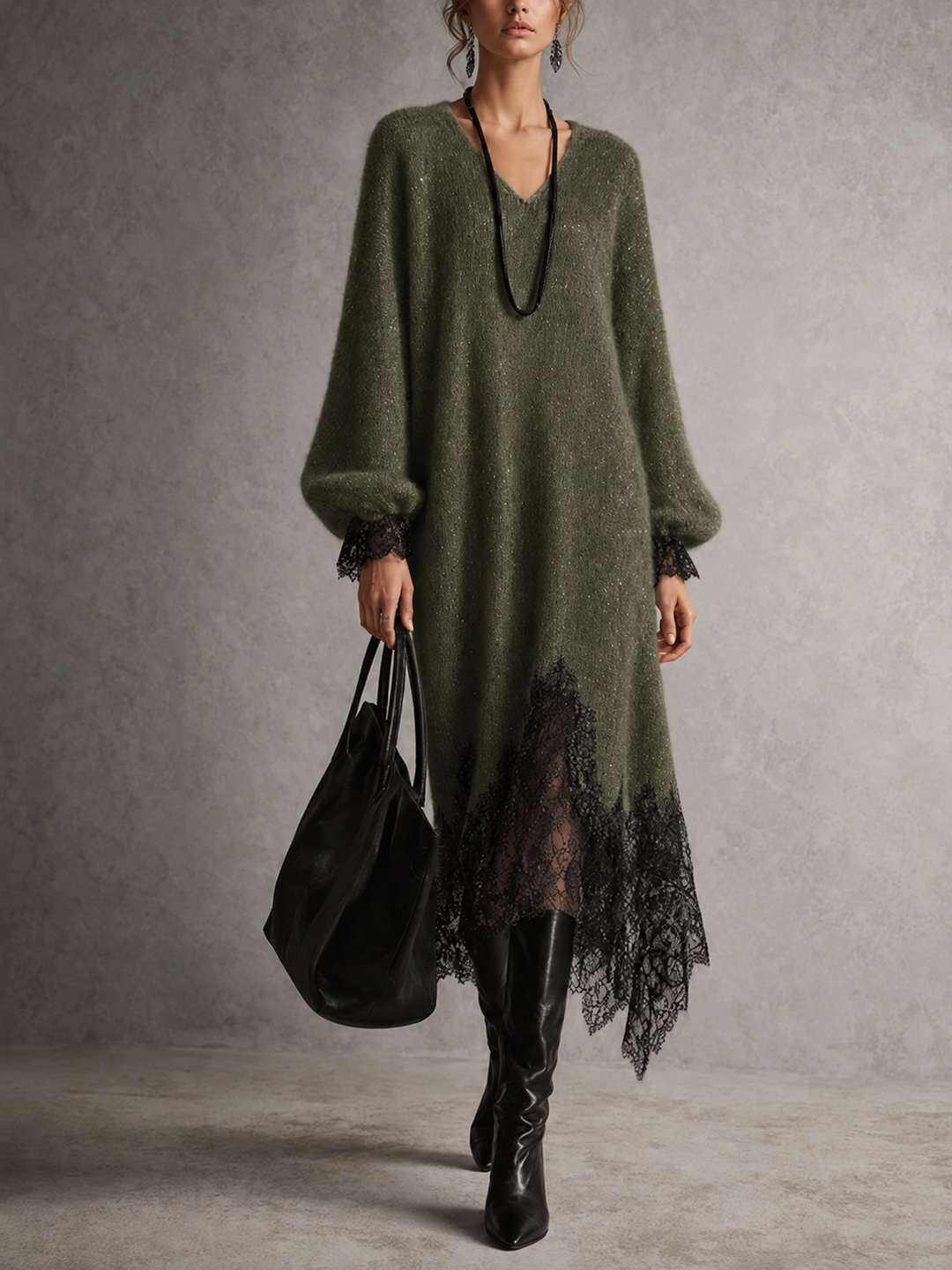 Carol | Knit Midi Dress with Lace Hem