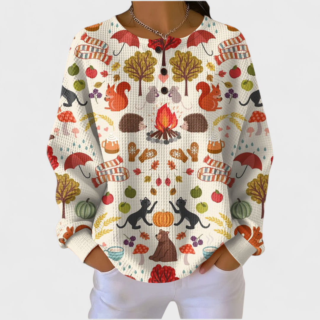 Women’s Holiday Print Long Sleeve Pullover Sweater
