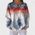 Women’s Christmas Tree Print Crewneck Pullover Sweater