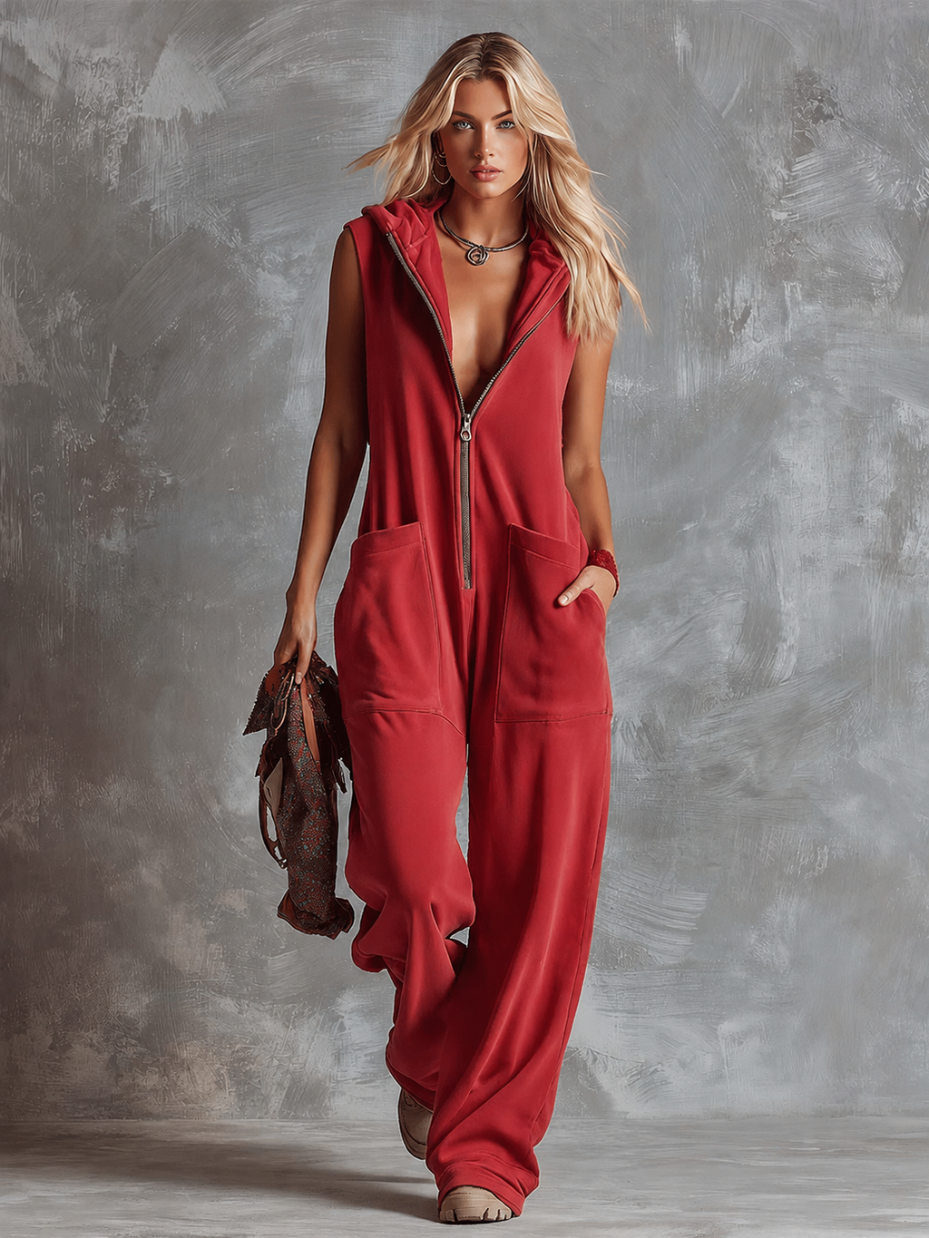 Darcie | Women's Hooded Sleeveless Wide Leg Jumpsuit