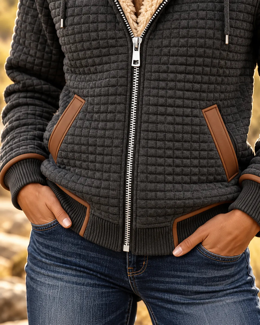 Beth | Sherpa-Lined Quilted Zip-Up Hooded Jacket