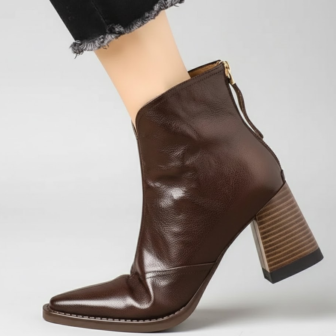 Carolyn | Leather Ankle Boots with Mid Heel