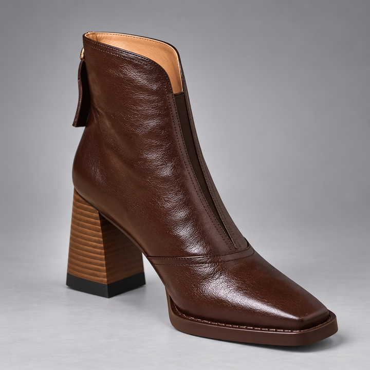 Carolyn | Leather Ankle Boots with Mid Heel