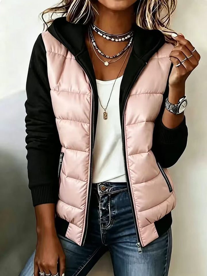 Grace | Quilted Colour Block Hooded Jacket - Pink