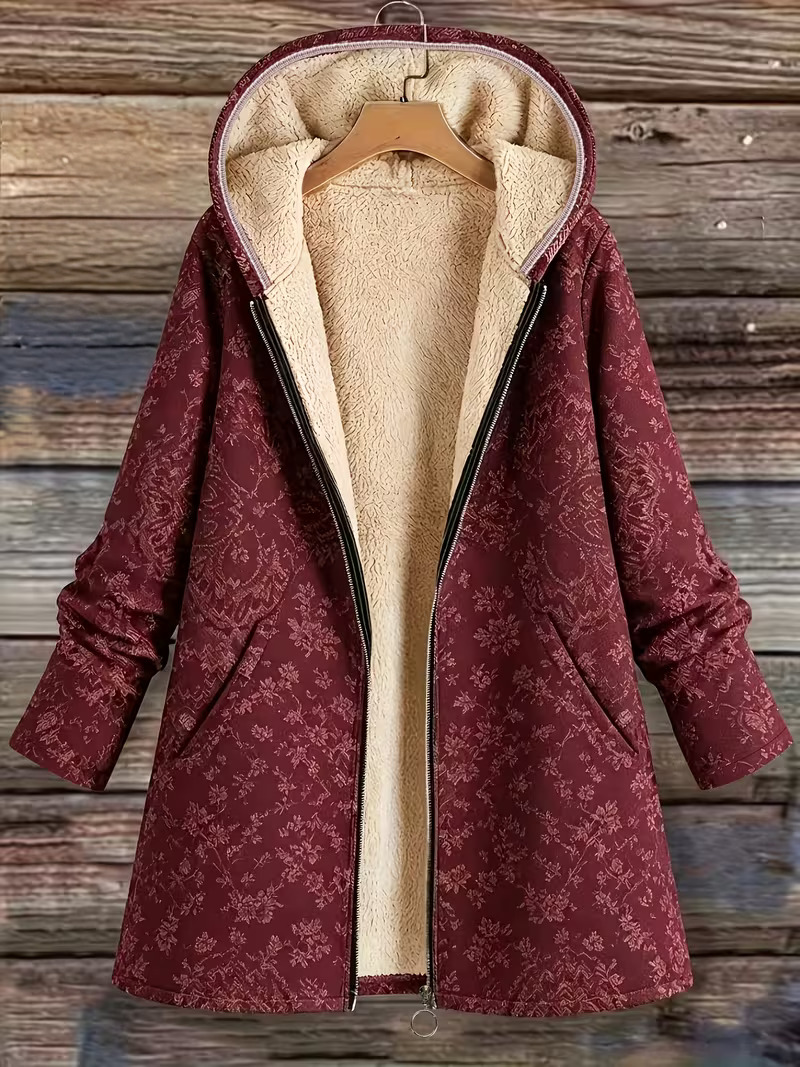 Darlene | Fleece-Lined Floral Hooded Coat