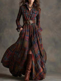Rosalind - Belted Plaid Maxi Shirt Dress