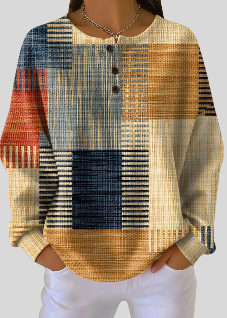 Aubrey | Waffle-Knit Sweatshirt with Patchwork Print