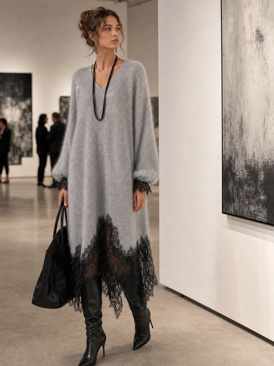 Carol | Knit Midi Dress with Lace Hem