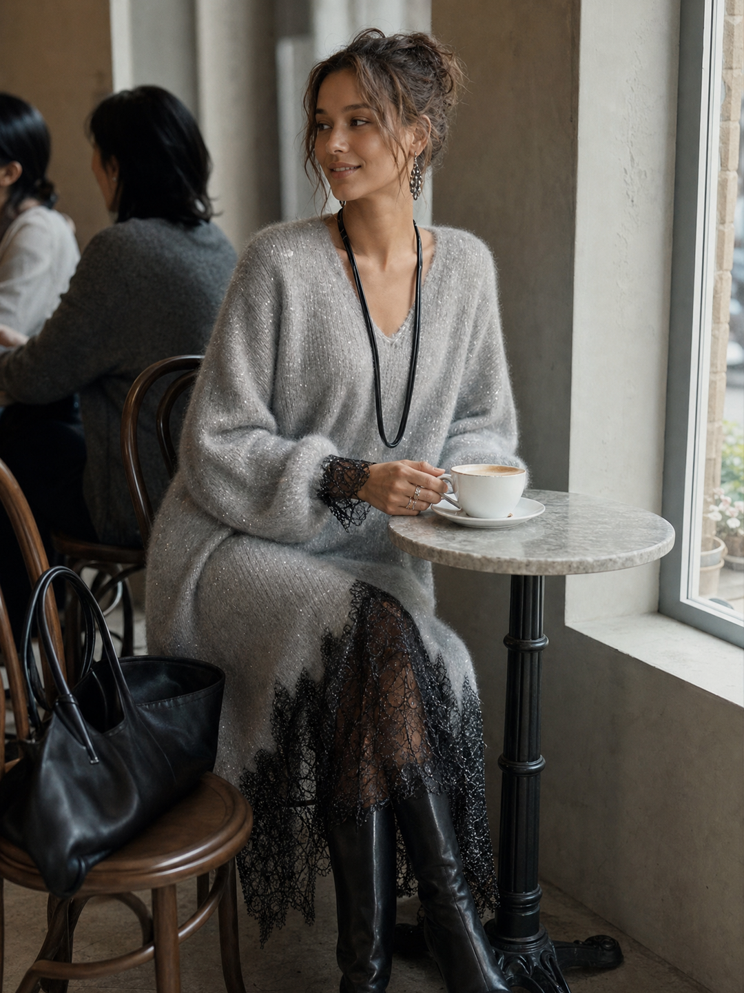 Carol | Knit Midi Dress with Lace Hem