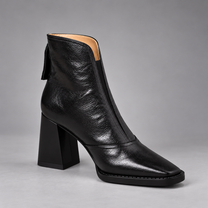 Carolyn | Leather Ankle Boots with Mid Heel