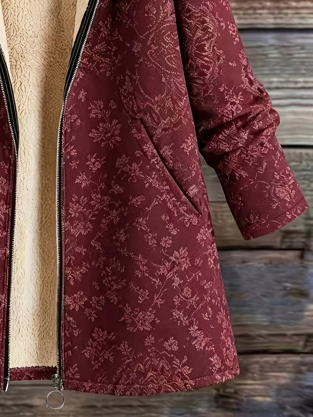 Darlene | Fleece-Lined Floral Hooded Coat