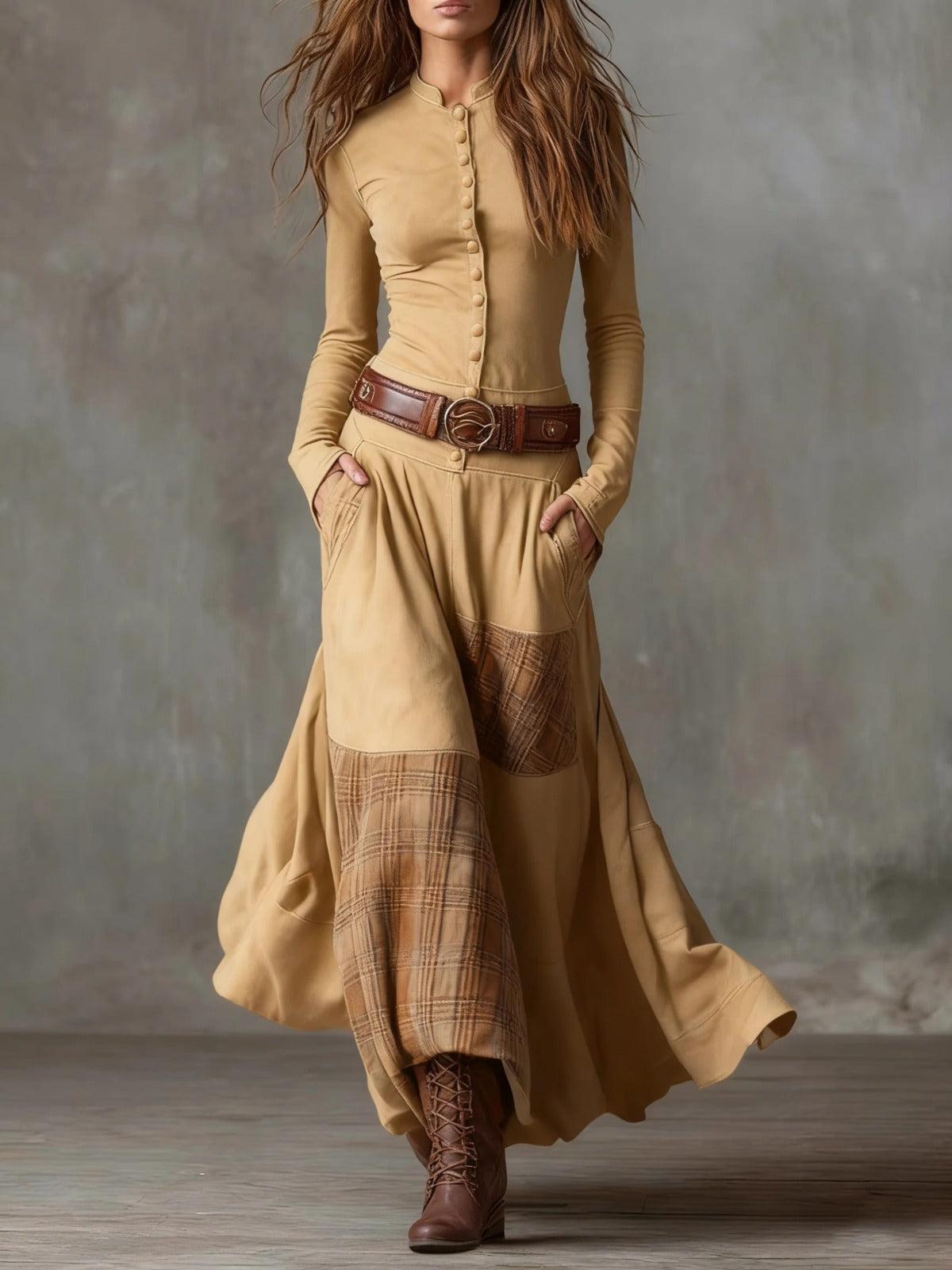 Hazel - Belted Suede Maxi Dress