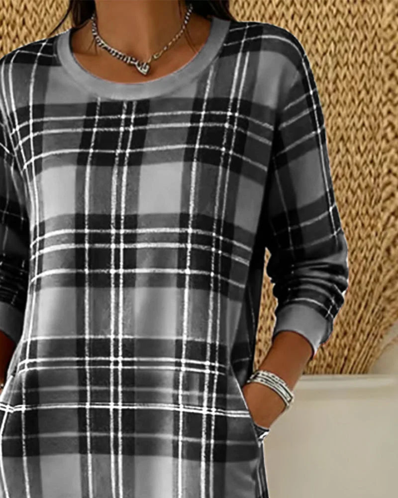 Aldvera | Women's Plaid Sweater Dress with Pockets