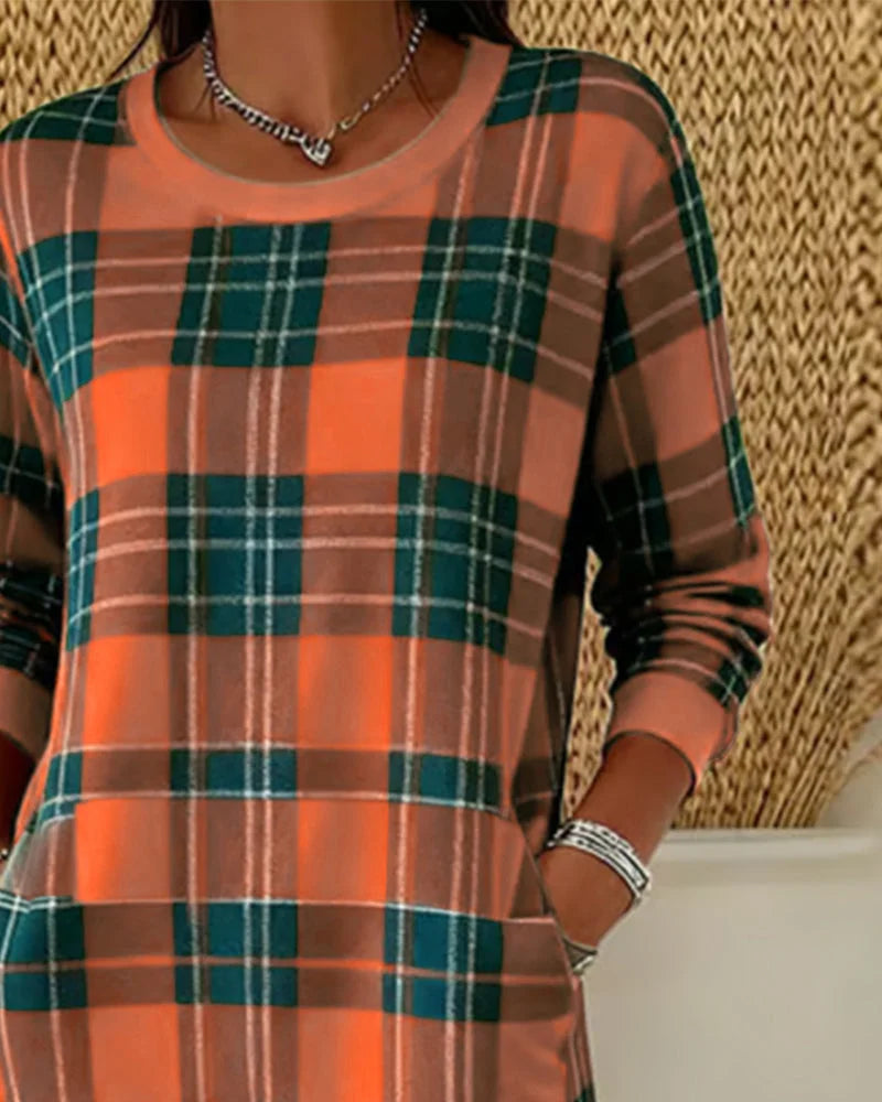 Aldvera | Women's Plaid Sweater Dress with Pockets