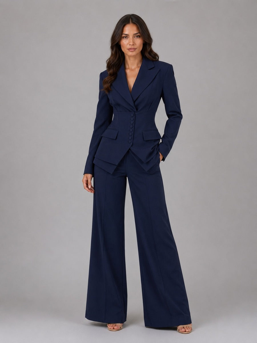 Diana | Cinched-Waist Blazer and Palazzo Pants Set