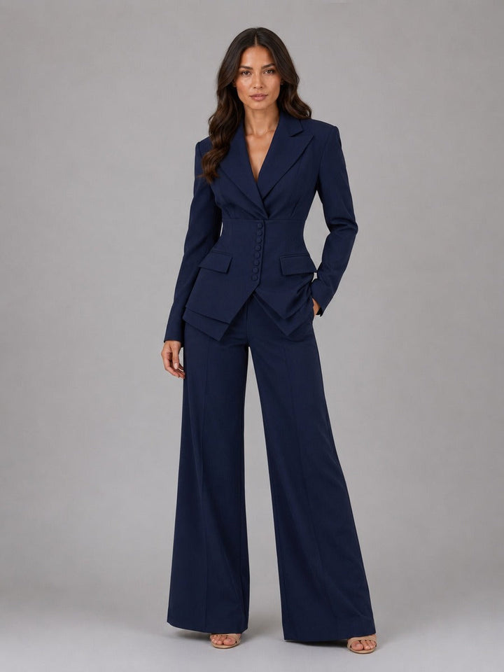 Diana | Cinched-Waist Blazer and Palazzo Pants Set
