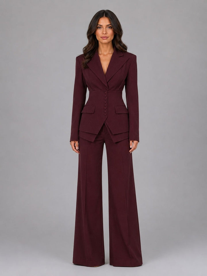 Diana | Cinched-Waist Blazer and Palazzo Pants Set