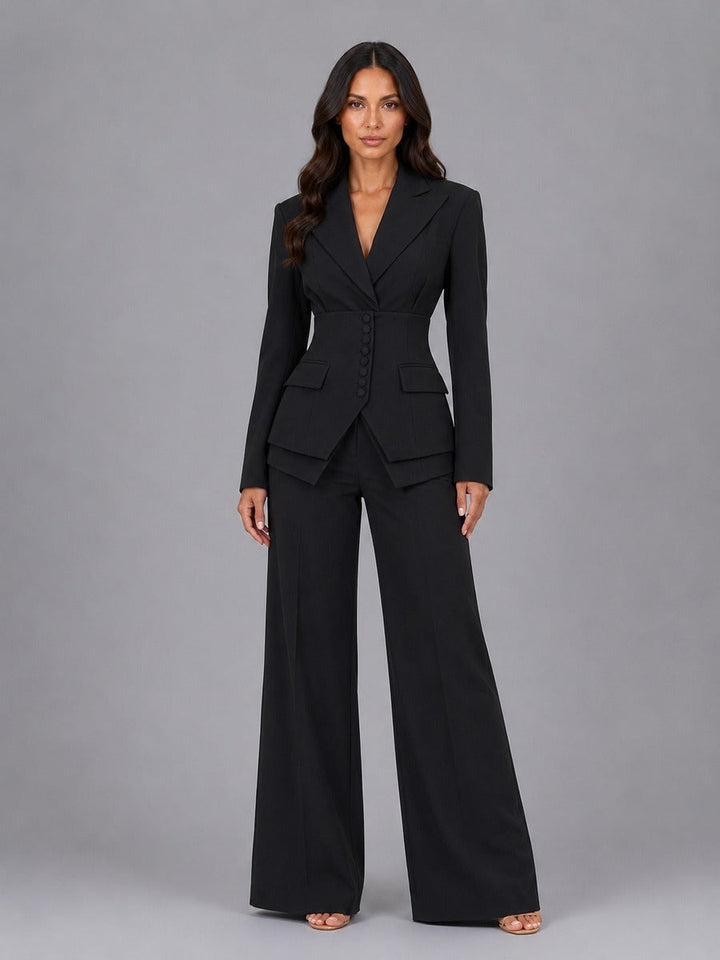 Diana | Cinched-Waist Blazer and Palazzo Pants Set