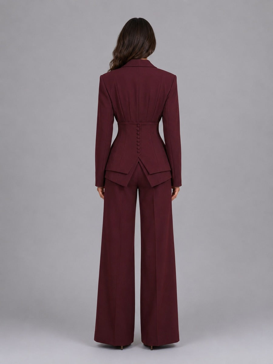 Diana | Cinched-Waist Blazer and Palazzo Pants Set