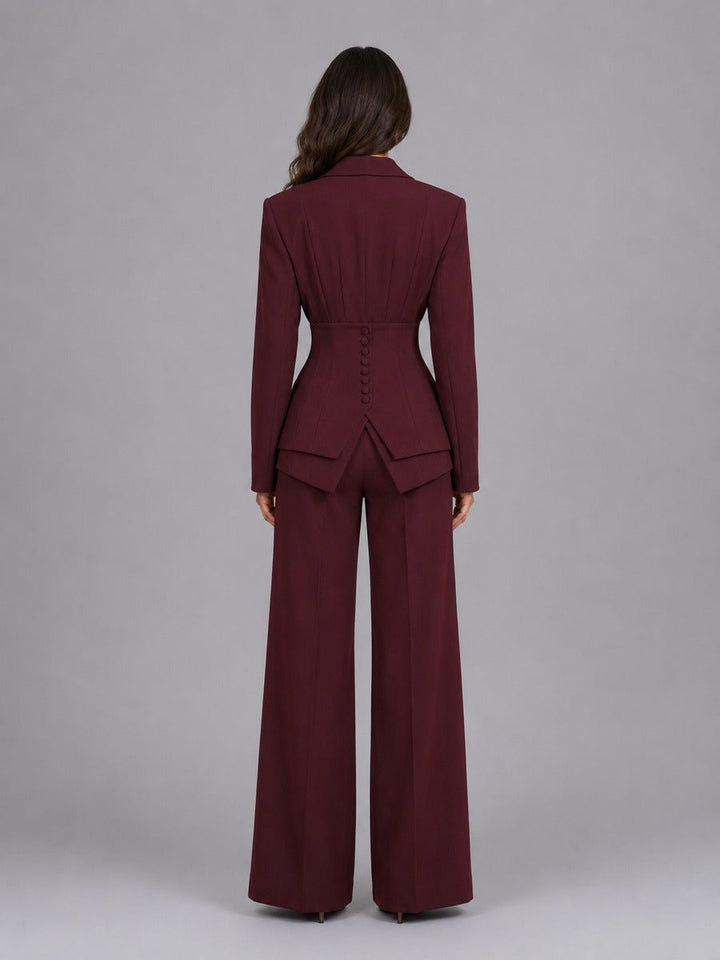 Diana | Cinched-Waist Blazer and Palazzo Pants Set
