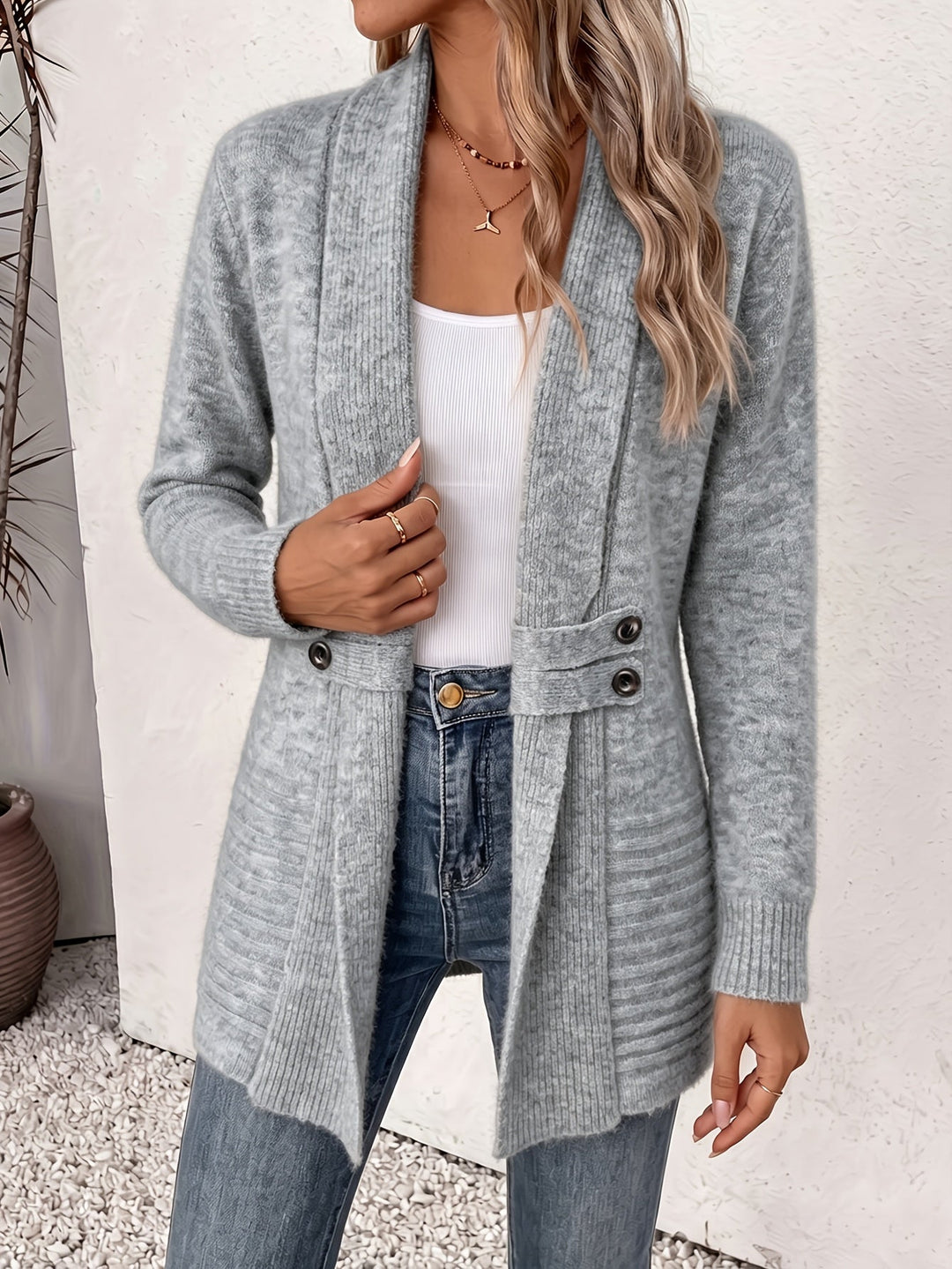 Faith | Open-Front Cardigan with Seamed Waist