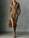 Agathe - Belted Suede Midi Dress