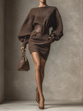 Leontine | Women's Knit Sweater Mini Dress with Belt