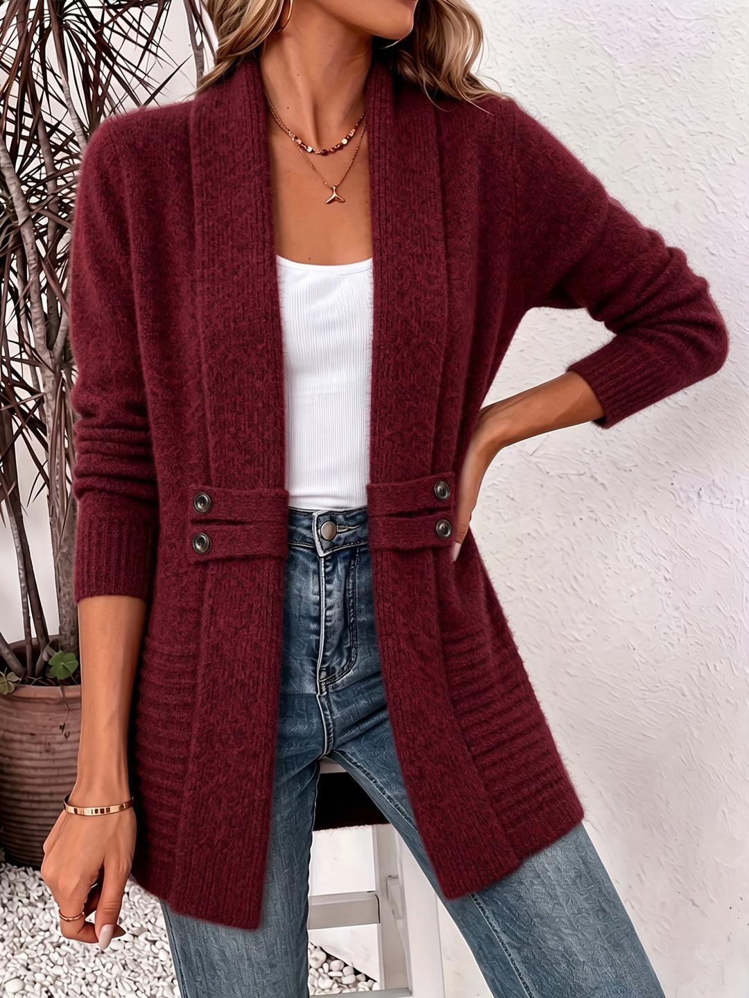 Faith | Open-Front Cardigan with Seamed Waist