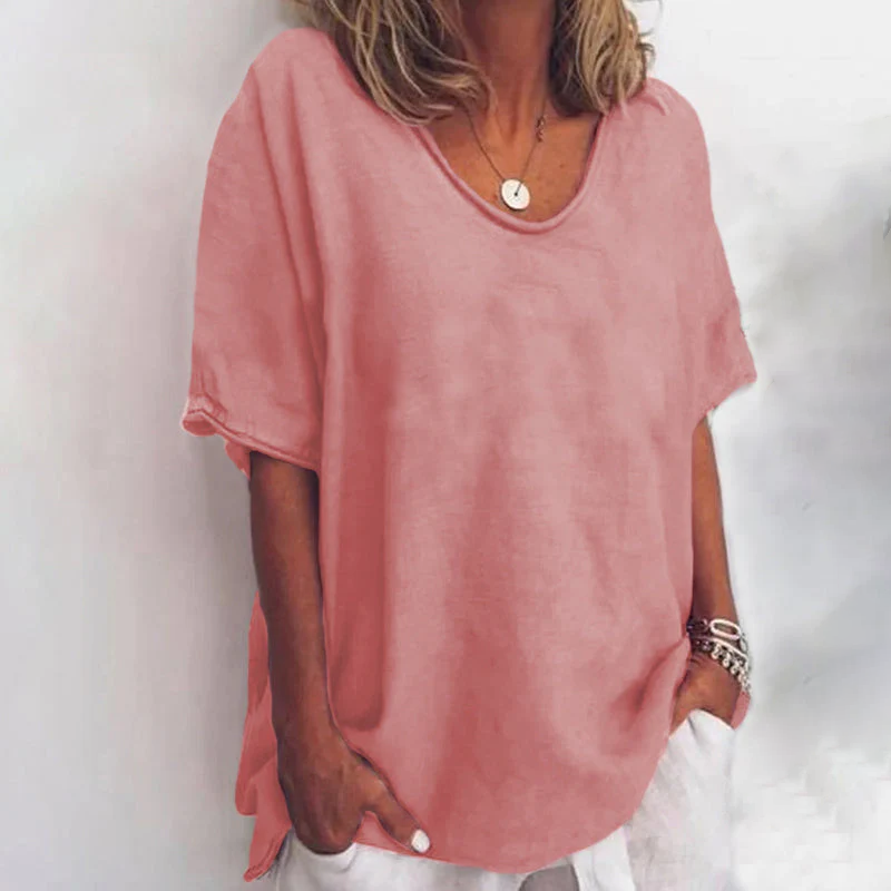 Calandra | Women's Loose V-Neck Short Sleeve Blouse