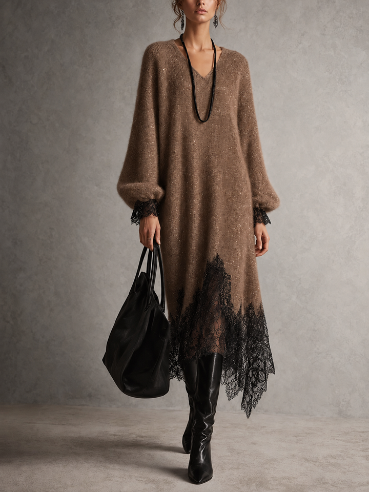 Carol | Knit Midi Dress with Lace Hem