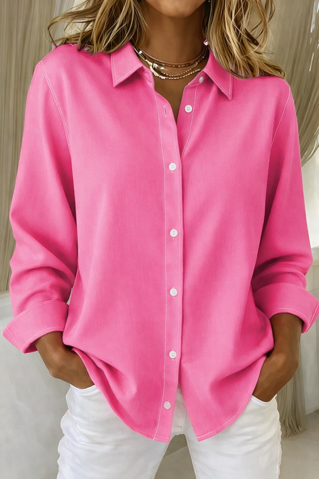 Clarissa | Women's Collared Long Sleeve Button Down Blouse