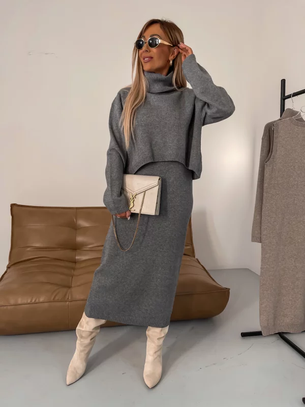 Corvaine | Women's Turtleneck Knit Sweater Dress Set