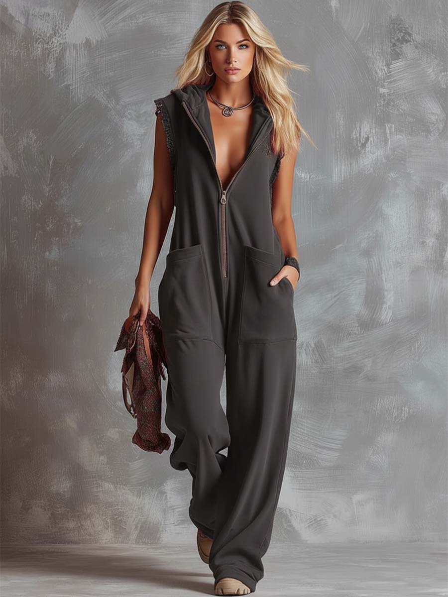 Darcie | Women's Hooded Sleeveless Wide Leg Jumpsuit