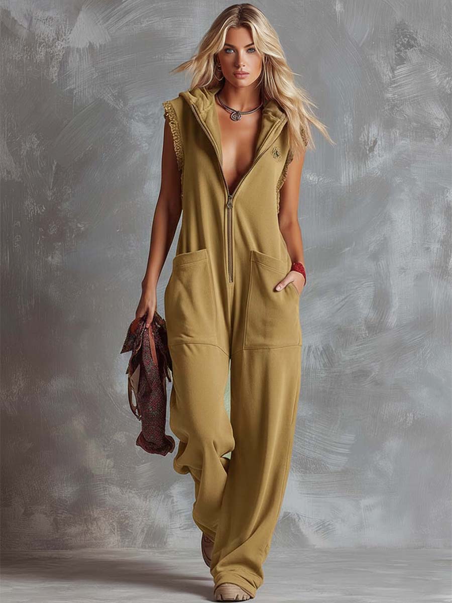 Darcie | Women's Hooded Sleeveless Wide Leg Jumpsuit