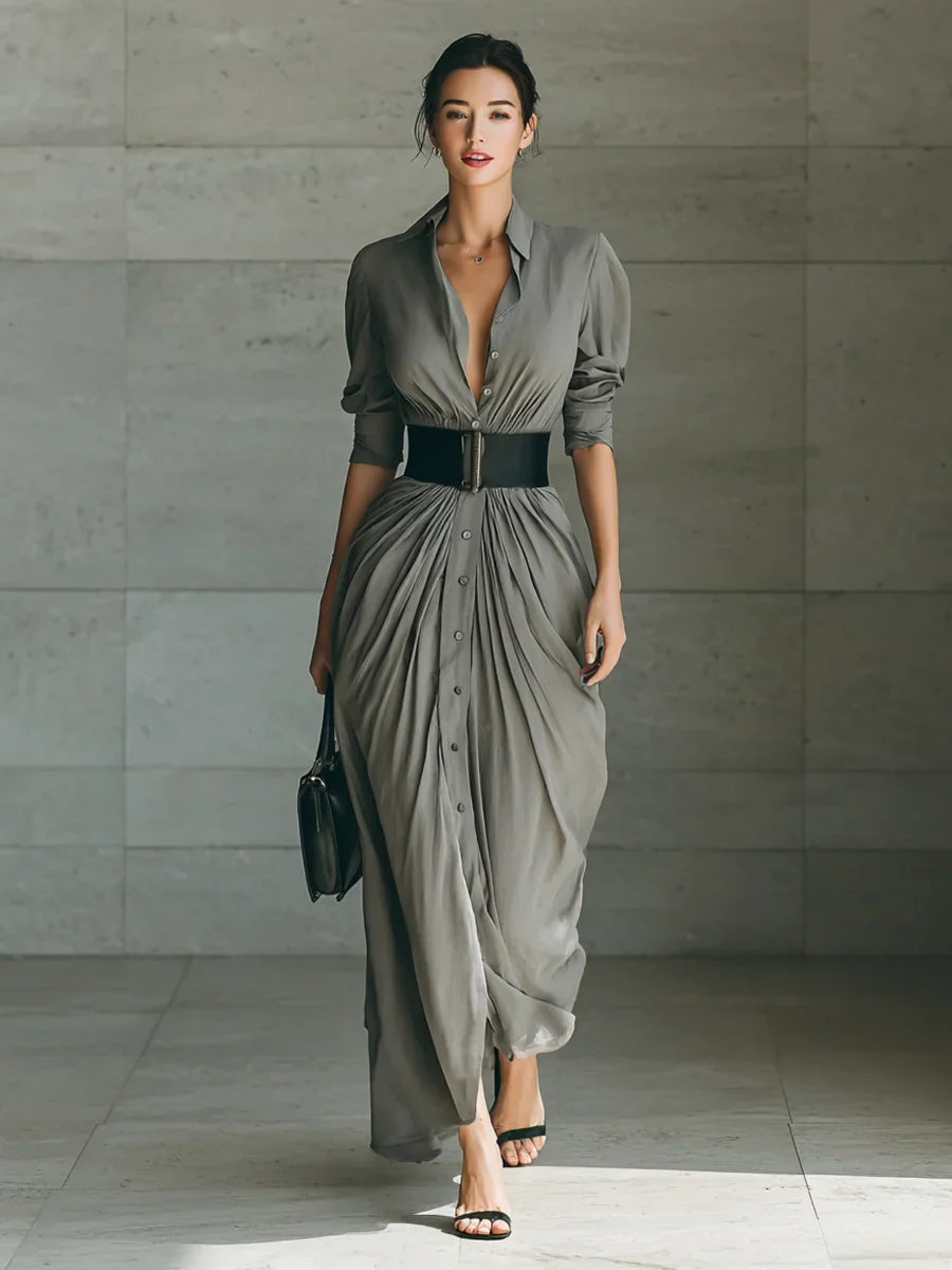 Brigitte - Draped Belted Maxi Dress