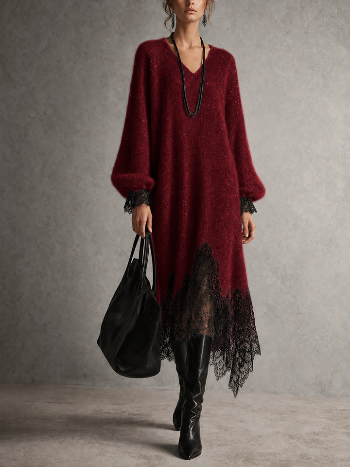 Carol | Knit Midi Dress with Lace Hem