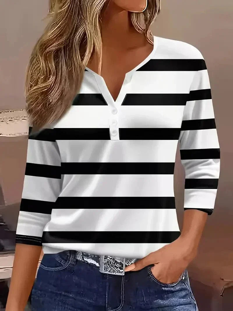 Evelynne | Women's Striped V-Neck Top